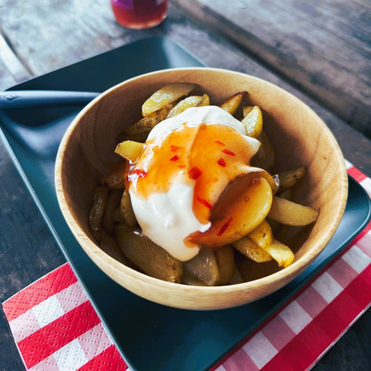 Potato Wedges with Sour Cream and Sweet & Sour Sauce